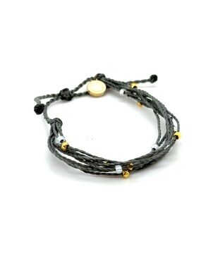 Pura Vida Gray Multi-Strand Cord Bracelet with Gold & White Beads‎ (G9)